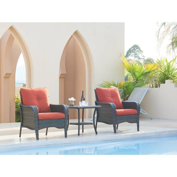Gymojoy Brentwood 3-Pieces Wicker Patio Conversation Deep Seating Set with Red Cushions