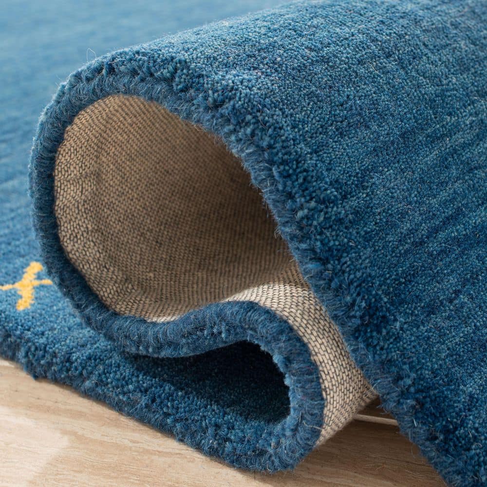 Handmade Blue Wool 27" Hand-Knotted Area Rug