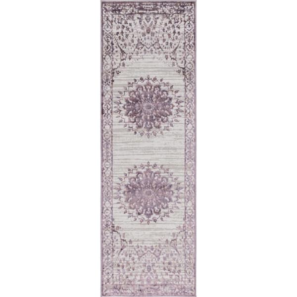 Unique Loom Aberdeen Derbyshire Violet 2 ft. 7 in. x 8 ft. 2 in. Runner Rug