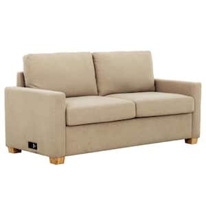 Reign Beige 73 in. Convertible Full Sleeper Sofa with USB Port