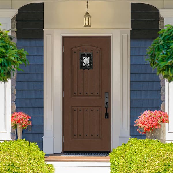 Regency 36 in. x 80 in. Oxford Speak Easy Rain RHOS Russet Fiberglass Prehung Front Door 4-9/16 Frame