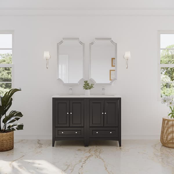 Oxford 48 in. Double Vanity in Espresso with Quartz Stone Vanity Top in White with White Basins