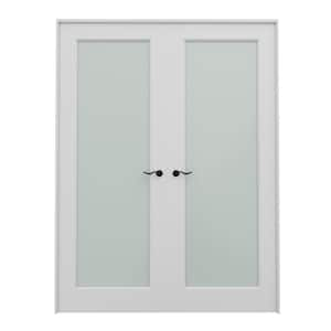 60 in. x 80 in. 1 Lite Frosted Glass Solid Core Primed White Double Prehung French Door with Quick Assemble Jamb