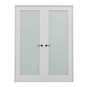 60 in. x 80 in. Universal Handed 1-Lite Frosted Glass White Solid Core MDF Double Prehung French Door with Assemble Jamb