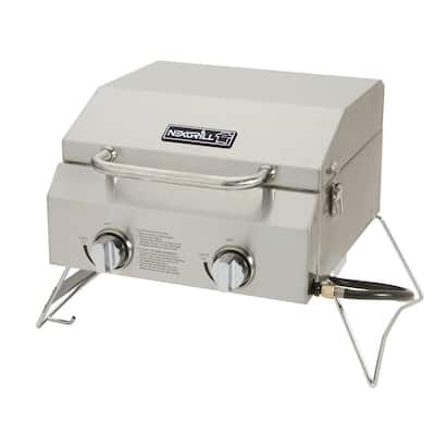 2-Burner Portable Propane Gas Table Top Grill in Stainless Steel