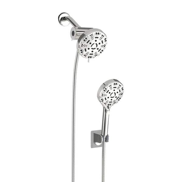 Logmey 8-Spray Patterns with 1.8 GPM 5 in. Wall Mount Dual Shower Heads with Hose and 3-way Diverter in Chrome