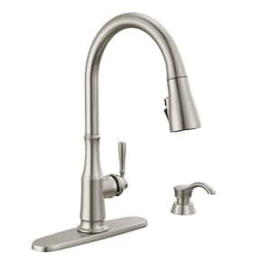 Delta Emery Single Handle Pull Down Sprayer Kitchen Faucet with ShieldSpray and Soap Dispenser in SpotShield Stainless Steel 19805Z SPSD DST The Home Depot