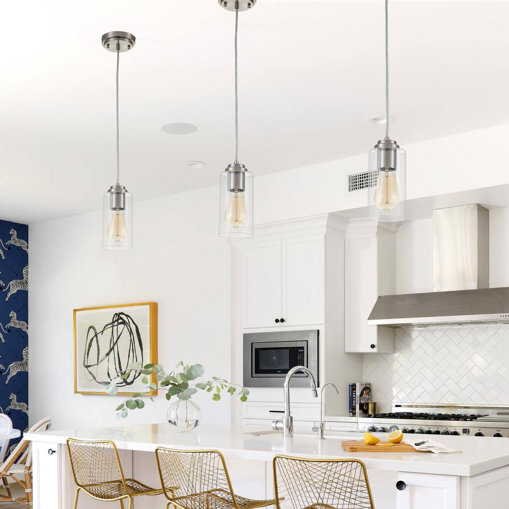 Satin Nickel Mini Pendant Light with Clear Glass Shade