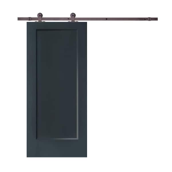 CALHOME 30 in. x 80 in. Charcoal Gray Stained Composite MDF 1-Panel Interior Sliding Barn Door with Hardware Kit
