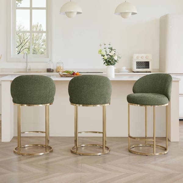 Sage 26 in. Moss Green Fabric Upholstered Swivel Counter Height Bar Stool with Metal Frame(Set of 3)
