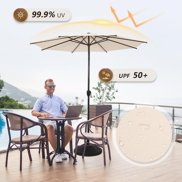 abby patio umbrella Abba Patio 9ft Outdoor Market Patio Umbrella w/ Push Button Tilt and Crank, 8 Ribs-Beige, Size: 9'