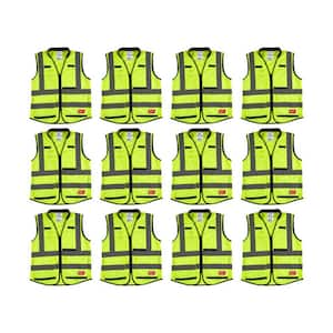 Performance 4X-Large/5X-Large Yellow Class 2-High Visibility Safety Vest with 15-Pockets (12-Pack)