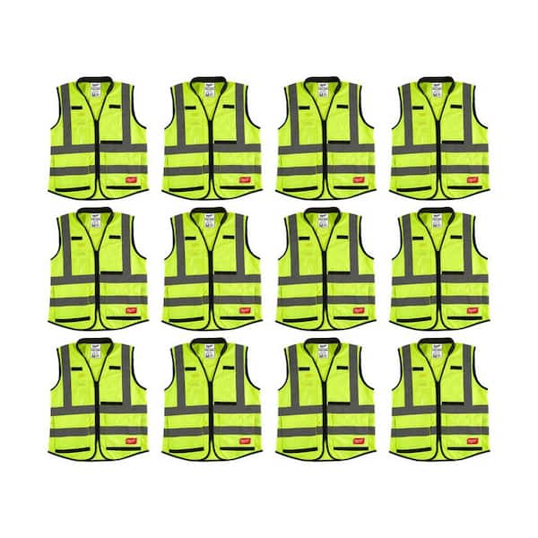 Performance 4X-Large/5X-Large Yellow Class 2-High Visibility Safety Vest with 15-Pockets (12-Pack)