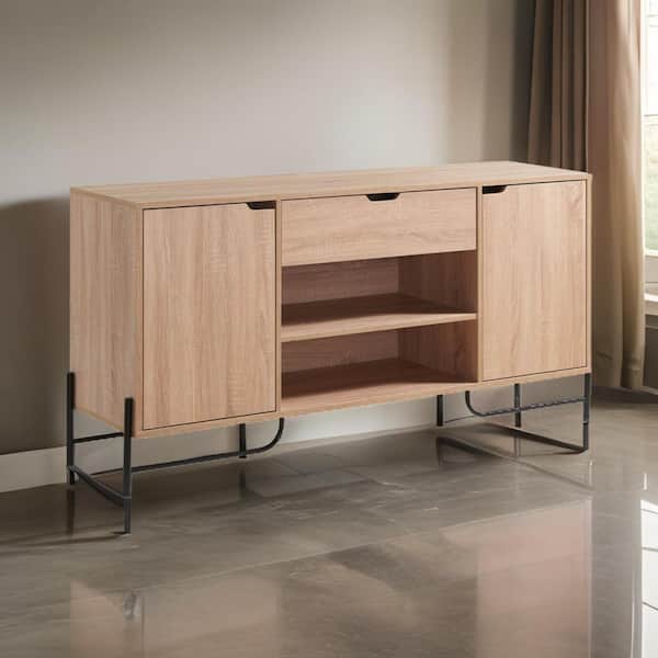 Benjara Brown and Black TV Stand Fits TVs up to 56.5 to 61.5 in. with 2-Shelves