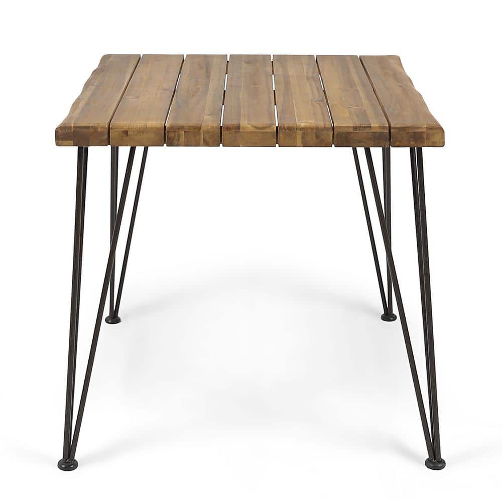 Teak and Iron Square Outdoor Dining Table with Hairpin Legs