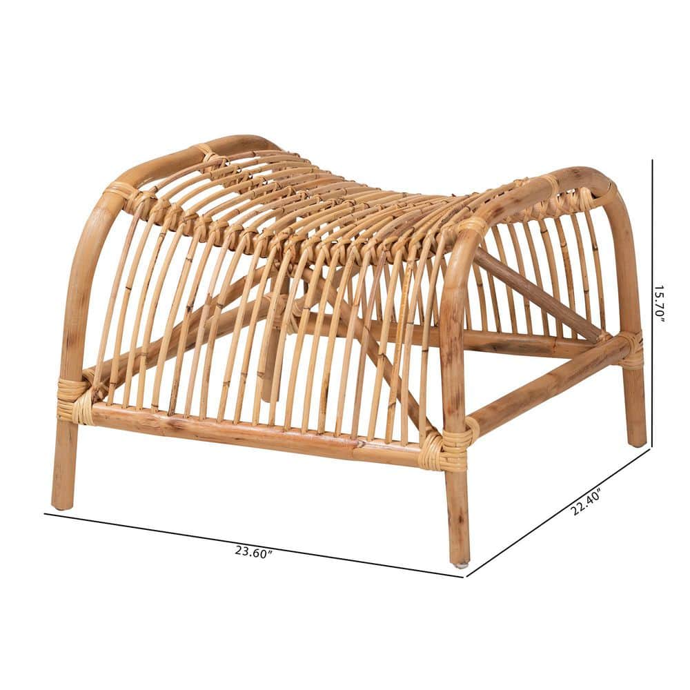 Lamaria Bohemian Natural Brown Rattan Tufted Footstool