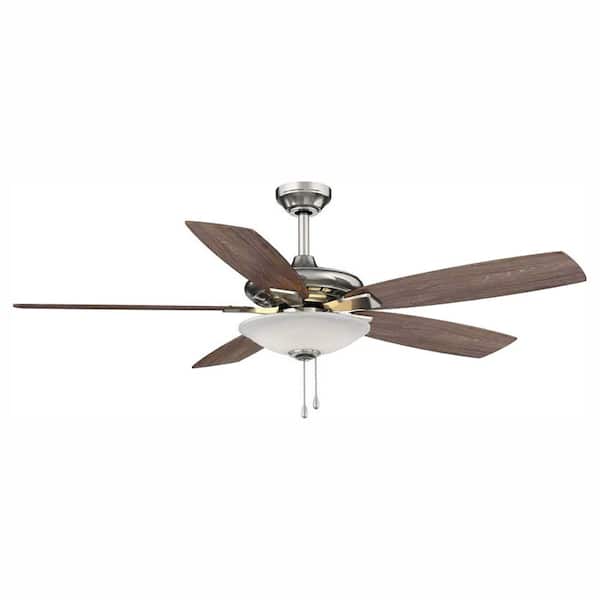 Hampton Bay Devron 52” LED Indoor Brushed Nickel Ceiling Fan with Light Kit 