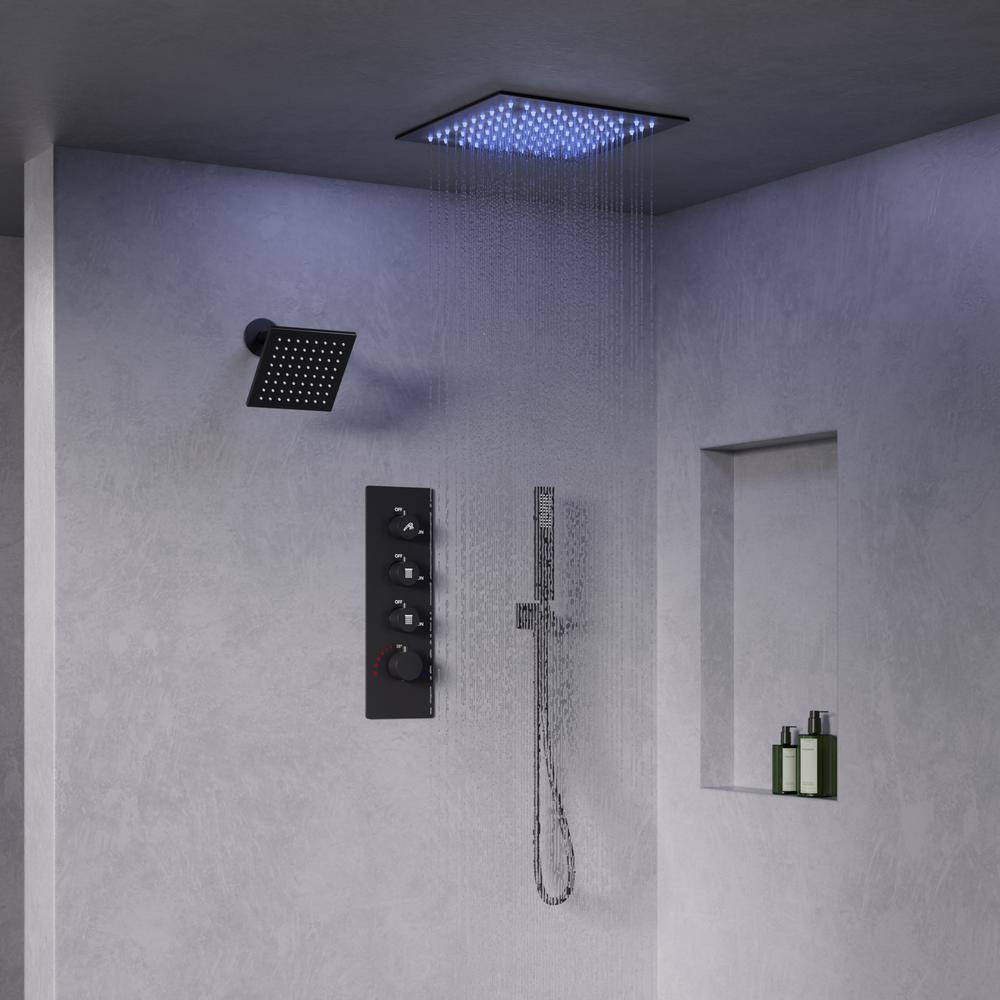 GRANDJOY 3Spray Smart LED His and Hers Showers Wall Bar Shower Kit with Hand Shower, AntiScald