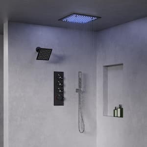3-Spray Smart LED His and Hers Showers Wall Bar Shower Kit with Hand Shower, Anti-Scald Valve in Matte Black
