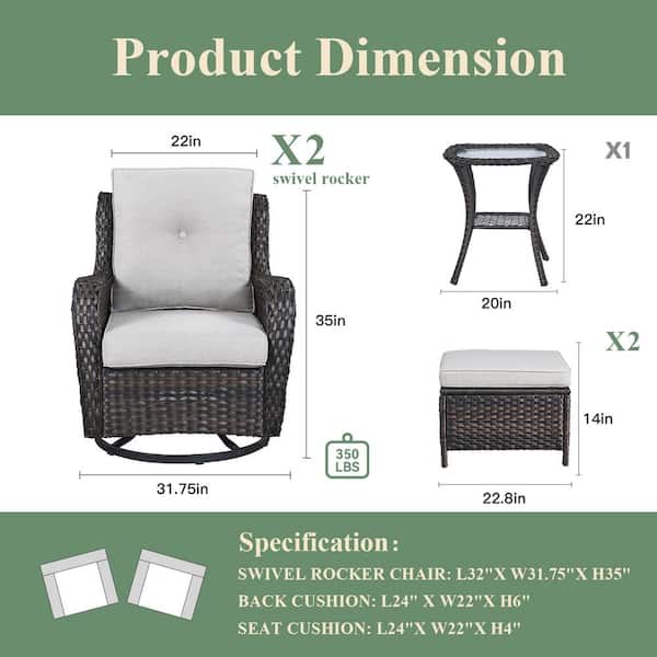 Brown 5-Piece Wicker Patio Conversation Deep Seating Set and Ottoman with Beige Cushions