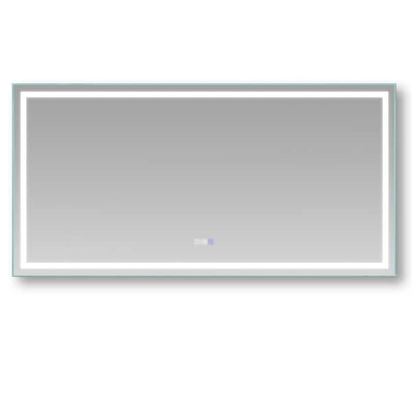FORCLOVER 36 in. W x 72 in. H Large Rectangular Frameless Anti-Fog Wall Mount Bathroom Vanity Mirror in Silver
