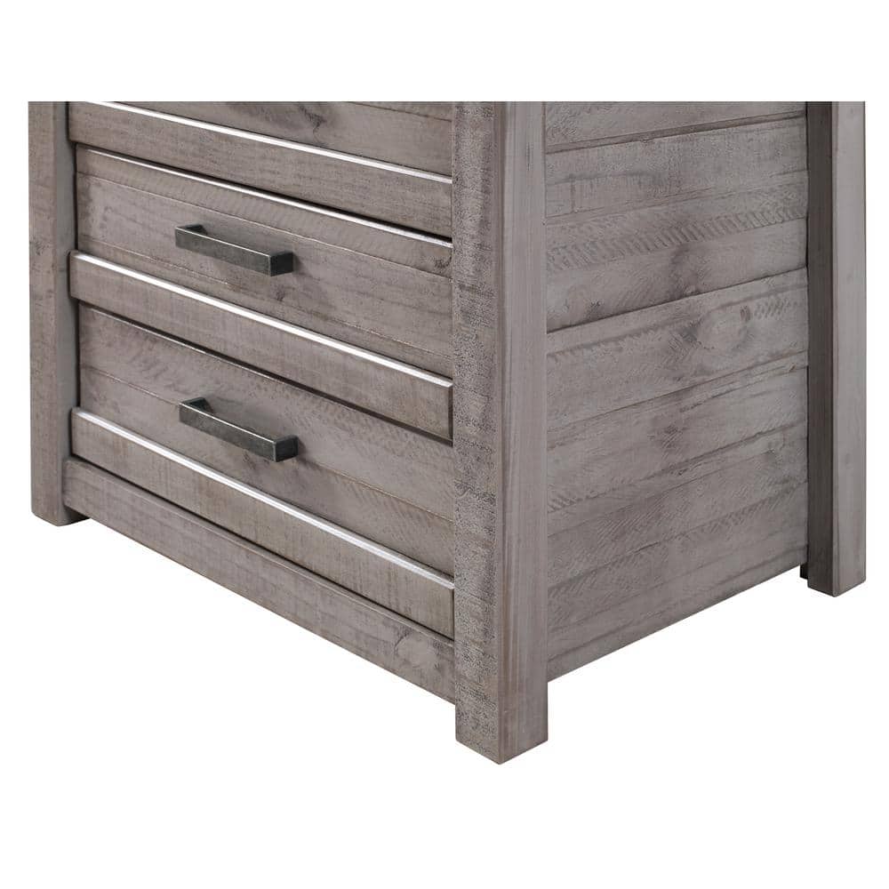 Antique Gray Pine 3-Drawer Rustic Nightstand