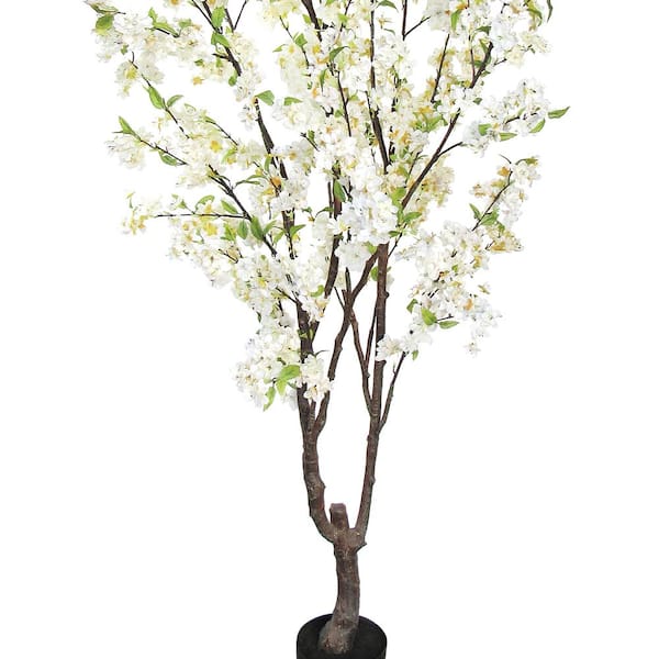 6.5 ft. Cream White Artificial Cherry Blossom Flower Tree in Pot