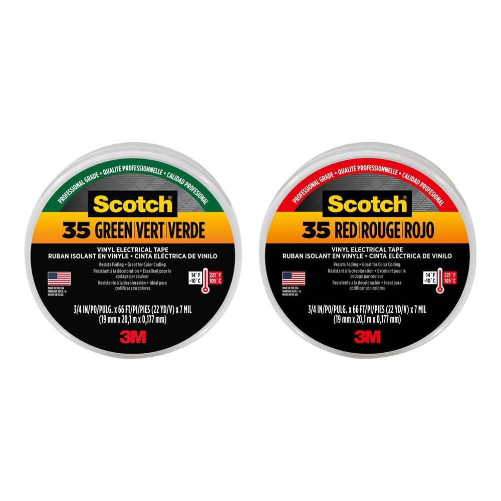 3/4 in. x 66 ft. x 0.007 in. Green & Red Combo Pack #35 Vinyl Electrical Tape  Stretchable long-lasting adhesion price history on PriceWatchPro