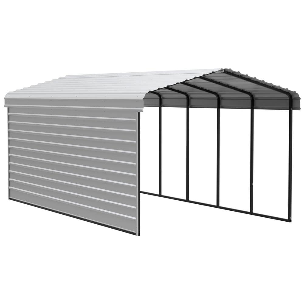 Arrow 12 ft. W x 24 ft. D x 9 ft. H Eggshell Galvanized Steel Carport with 1-sided Enclosure