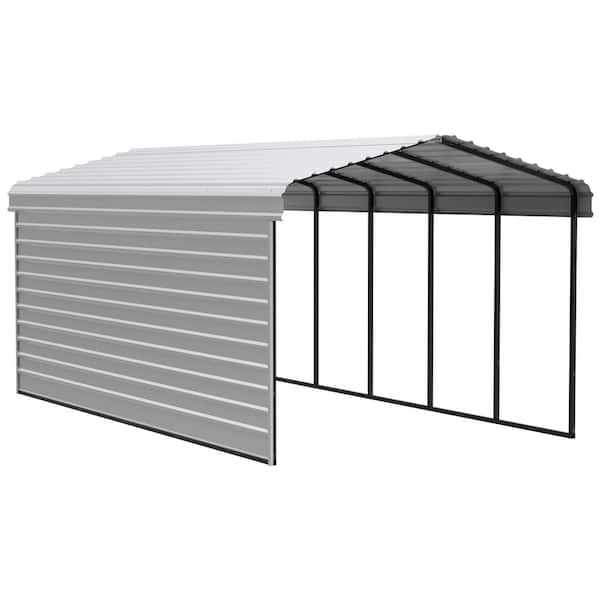 Arrow 12 ft. W x 24 ft. D x 9 ft. H Eggshell Galvanized Steel Carport with 1-sided Enclosure