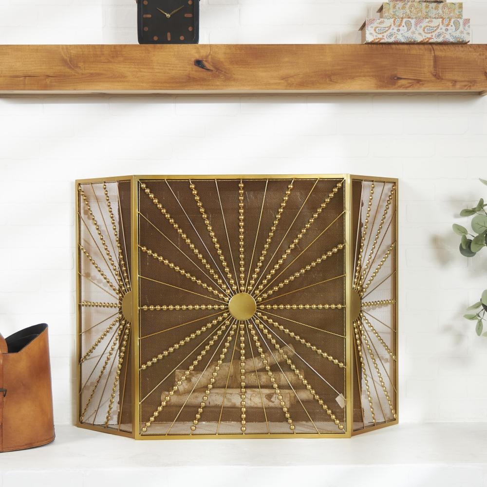 Litton Lane Gold Metal Starburst Foldable 3-Panel Fireplace Screen