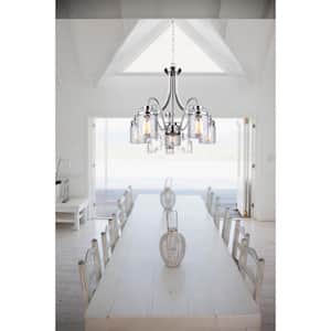 Arden 5-Light Brushed Nickel Chandelier with Watermark Glass Shades