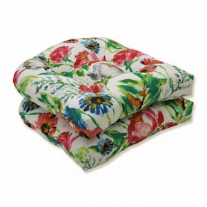 Floral 19 x 19 Outdoor Dining Chair Cushion in Pink/Blue/Green (Set of 2)