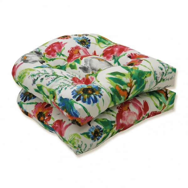 Pillow Perfect Floral 19 x 19 Outdoor Dining Chair Cushion in Pink/Blue/Green (Set of 2)