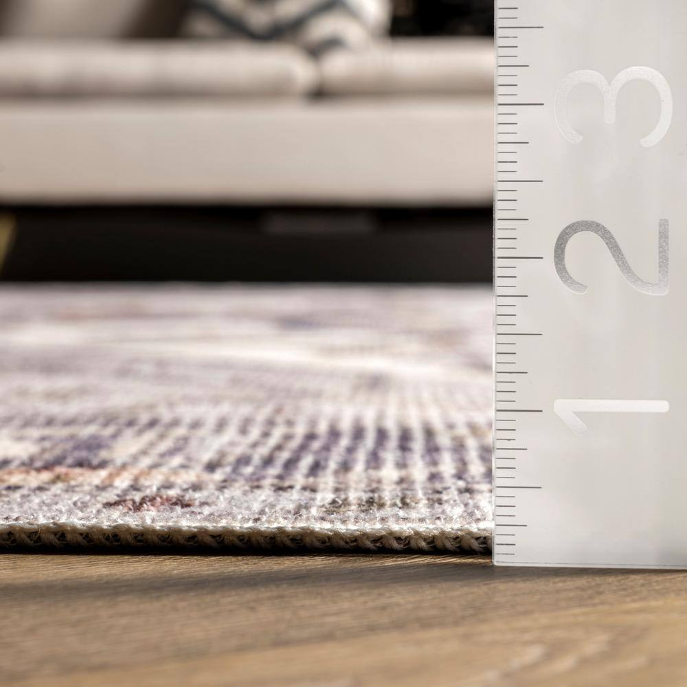Ivory 8' x 10' Synthetic Medallion Washable Area Rug