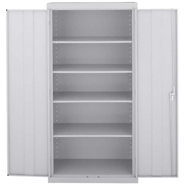 Gray Freestanding Plastic Garage Cabinet Set Adjustable Shelves Lockable Doors