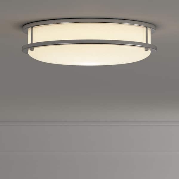 Hampton Bay 16 in. Modern Brushed Nickel Dimmable LED Integrated Flush Mount with Frosted Shade for Kitchen