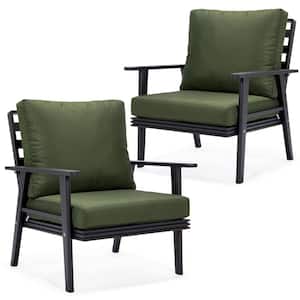 Walbrooke Modern Black Aluminum Outdoor Arm Chair with Powder Coated Frame and Removable Cushions in. Green (Set of 2)