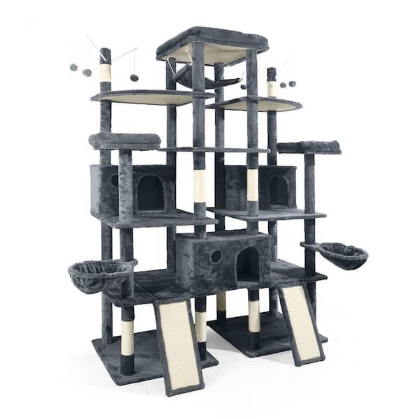 80 in. Dark Grey Large Cat Tower for Indoor, Multi-Level Activity Tree with Scratching Posts, Condos, Baskets, Hammock
