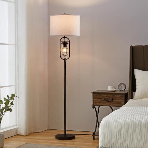 62.5 in. Industrial Blackened Bronze Metal Standard Floor Lamp with Night Light