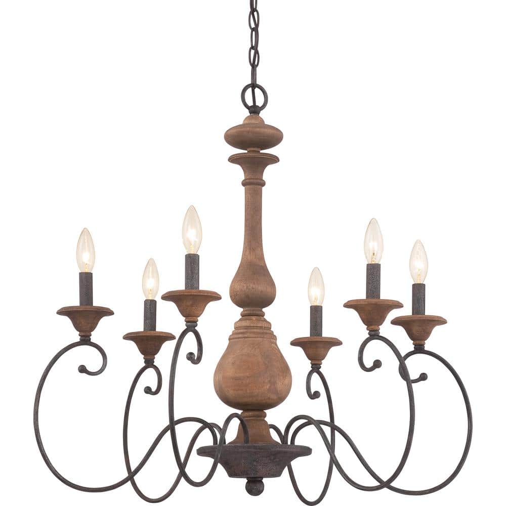 Auburn Rustic Black Wood 6-Light Chandelier