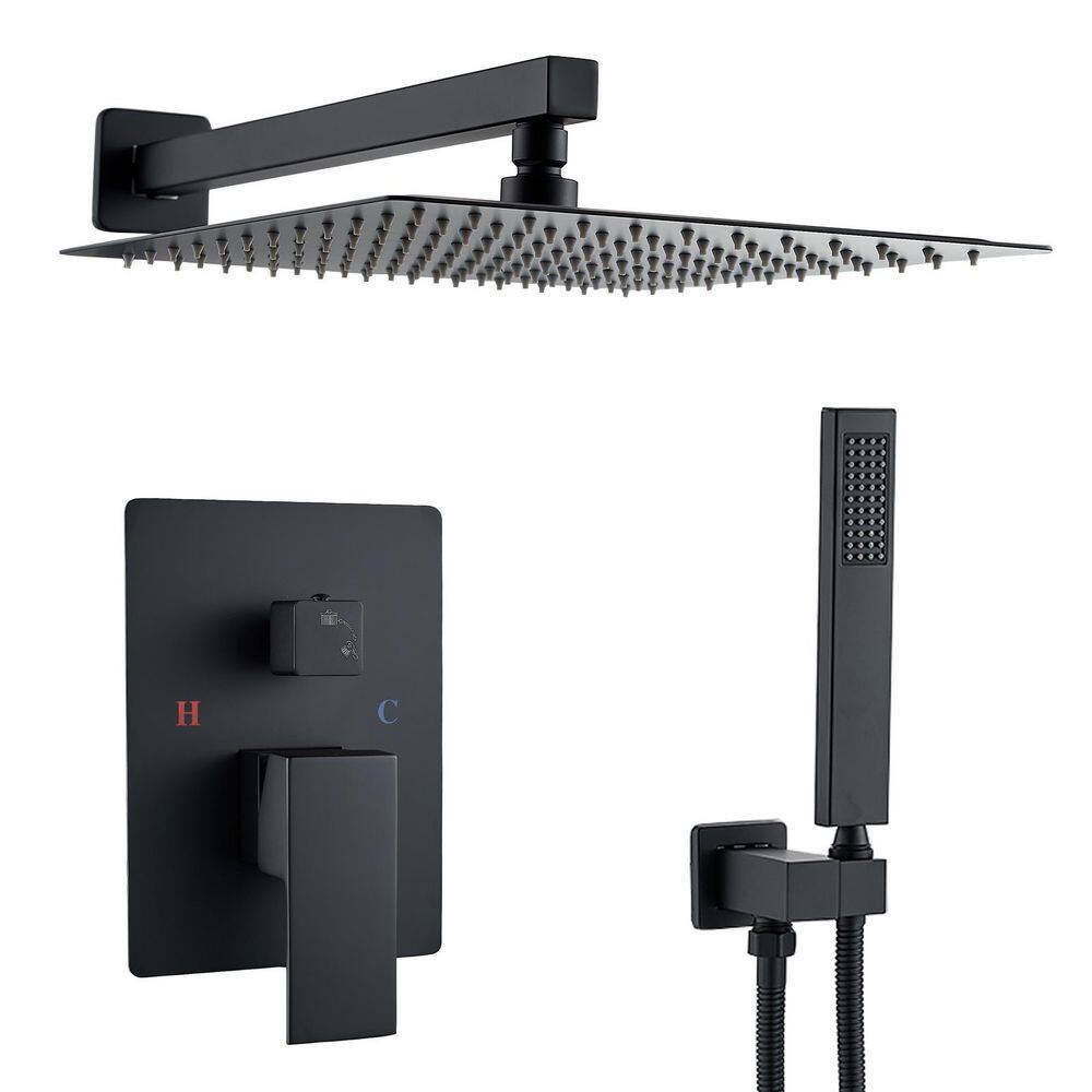 Rainfall 1-Spray Square 12 in. Shower System Shower Head with Handheld in M