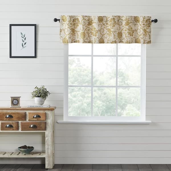 Dorset Floral 60 in. L x 16. W Cotton Valance in Creme Mustard Gold Brown