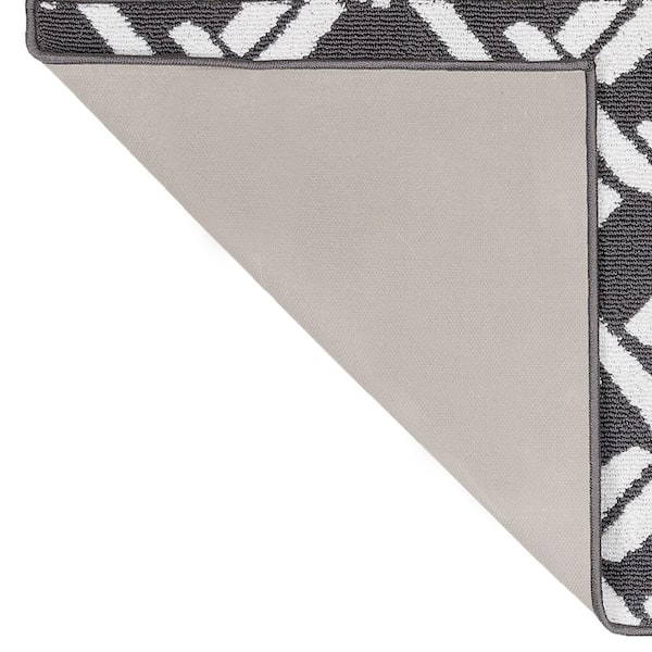 Washable Skid Resistant Dark Grey/White  2.2 ft. x 5 ft. All Loop Tufted Area Rug