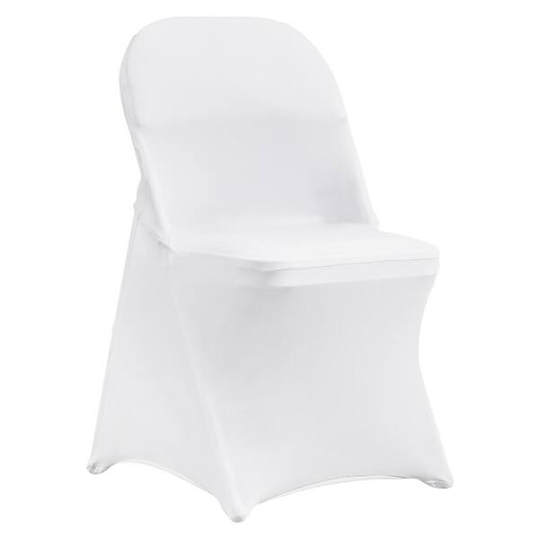 SKYSHALO 100 Pcs White Stretch Spandex Folding Chair Covers Universal Fitted Chair Cover Removable Washable Protective Slipcovers