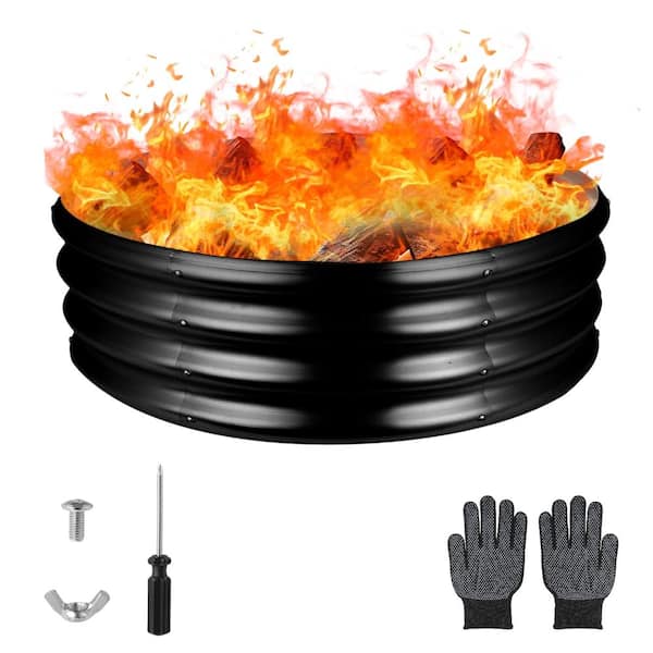 36 in. Round Fire Pit Ring Galvanized Steel Outdoor Wood Burning Black 1-Piece