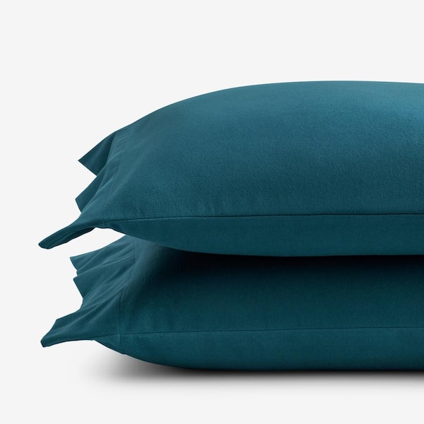 The Company Store Company Cotton Solid Velvet Flannel Teal King Pillowcase (Set of 2)