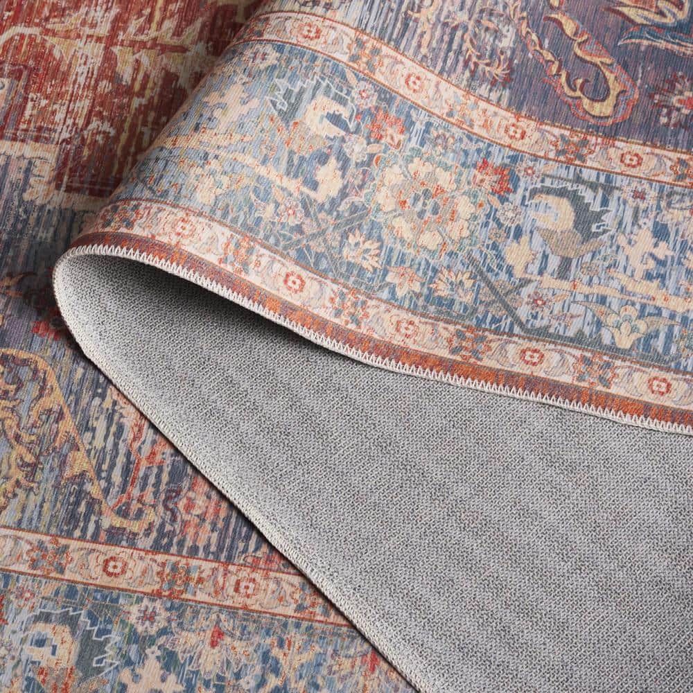 Arizona Light Blue and Rust 8' x 10' Machine Washable Area Rug