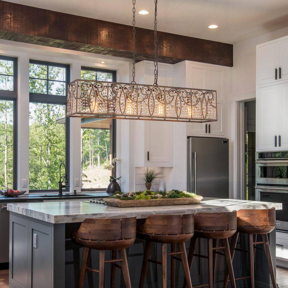 Wearstler 43.31 in. 4-Light Vintage Antique Bronze Crystal Kitchen Island Chandelier for Dining Room price history on PriceWatchPro