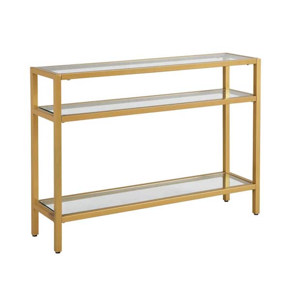 Carolina Chair & Table Chrysalis 42 in. L Gold 30.125 in. H Rectangle Glass Top Console with Shelves